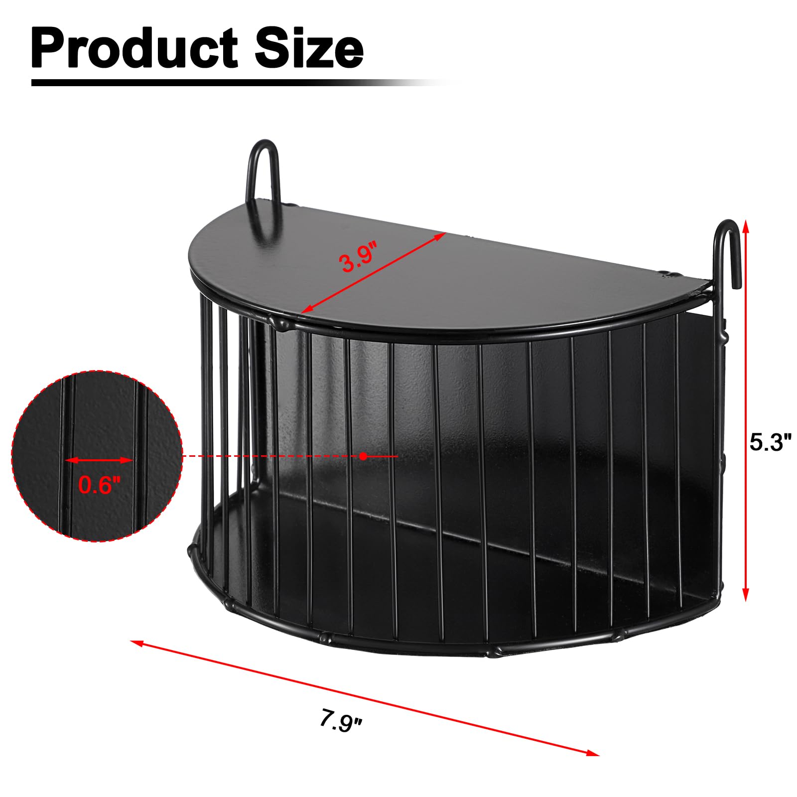 Upgraded Hay Rack for Rabbits, Bunny Feeder for Guinea Pigs Chinchillas, Black, Hanging Hay Feeder with Lid, Bunny Feeding Holder, Metal, Semicircular, Chinchilla Cage Accessories - image 3