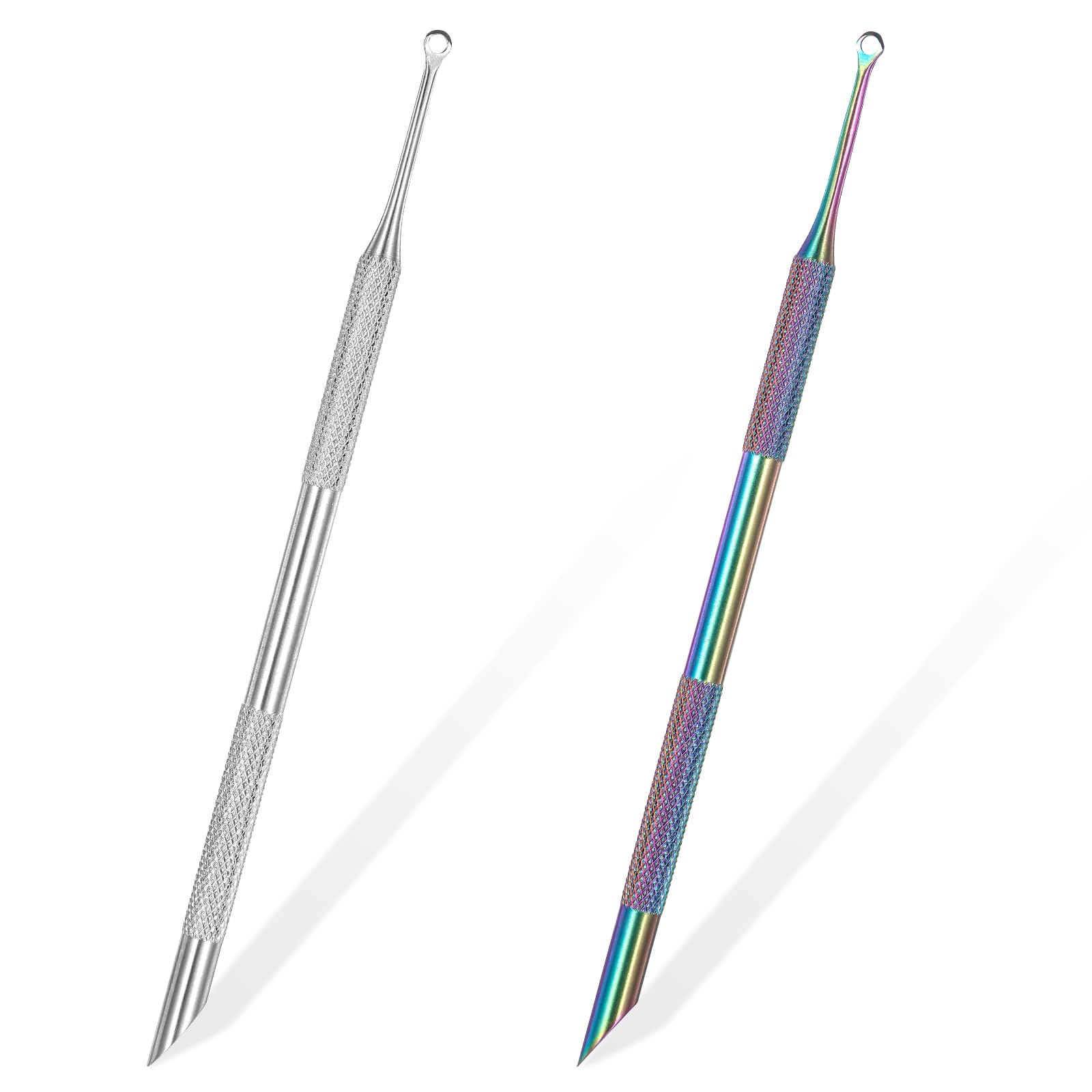 2 PCS Loop Cuticle Pusher Dual Ended, Pre-Treatment Bevel Cuticle Remover Pusher, Stainless Steel Grit Nail Cleaner Tool for Women Salon & Home Use Manicurists Pedicure Nail Art Care