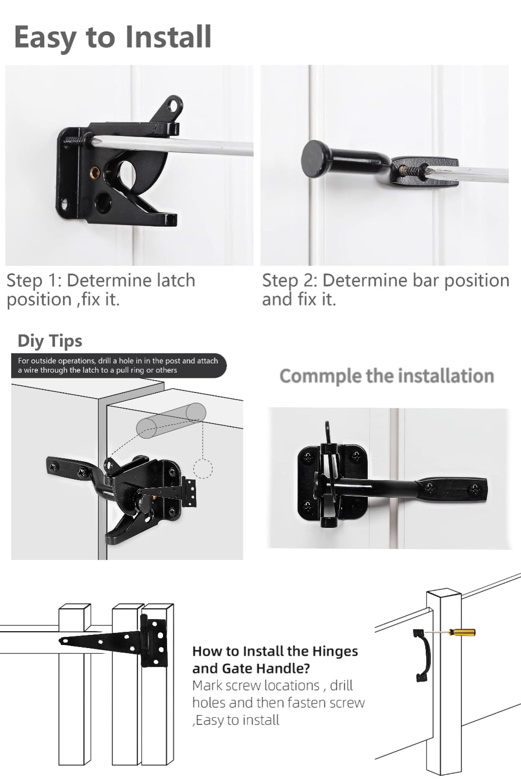 HOME MASTER HARDWARE 15 cm zestaw osprzętu do bramy ze śrubami, do ogrodzenia zewnętrznego, bramy skrzydłowej, czarne wykończenie