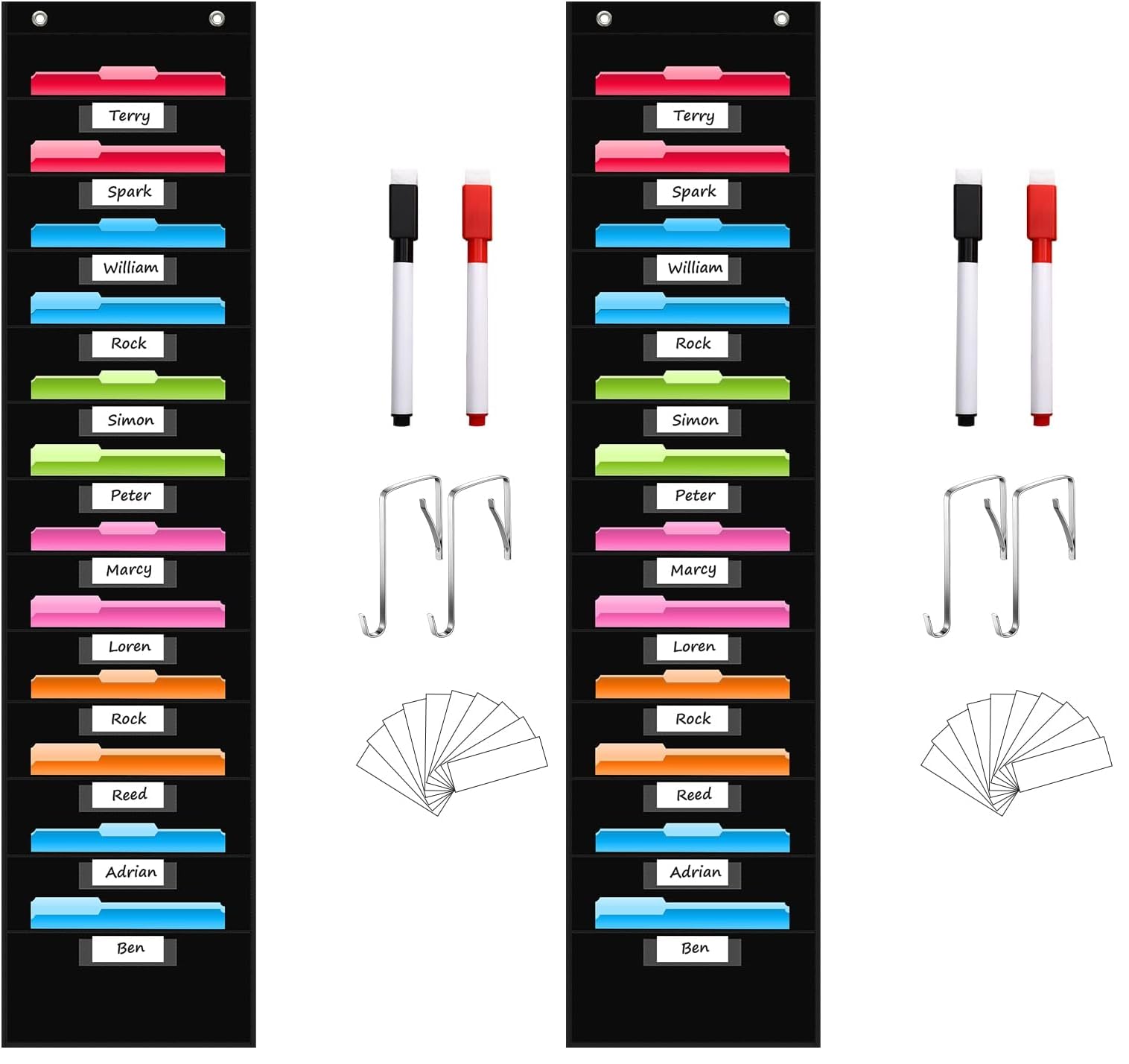 REGELETO 12 Pockets File Storage Pocket Chart with 12 Nametag Pockets,Hanging Wall File Organizer for Classroom and Office, Organize Your Assignments, Files, Scrapbooks, Paper (Black) (Pack of 2)