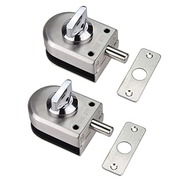 Set of 2 NUZAMAS 304 Stainless Steel Glass Door Locks, Floor Latch Lock, Bolt Ground Lock for Bathroom Toilet Shop Frameless Glass Doors - Half Round