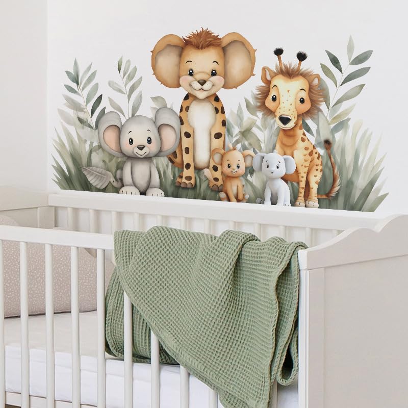 Image of Jungle Animal Friends Wall Decal for Nursery Baby Room Children's Bedroom Playroom Classroom Decor-Self-Adhesive