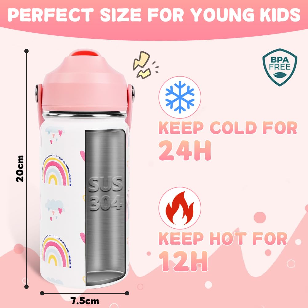Borraccia Bambini Acciaio Inox 350ml Termica Senza BPA Cannuccia