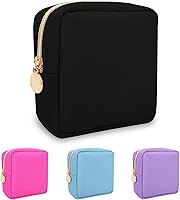 Vista 99 de izuzta Bolsa de maquillaje pequeña de nylon, linda bolsa preppy, bolsa con cremallera para cosméticos, Beige, Chico