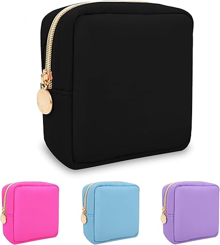 Mini bolsa de maquillaje de nailon para bolso, pequeña bolsa de maquillaje negra linda y preppy, bolsa cosmética con cremallera para bolso, bolsa