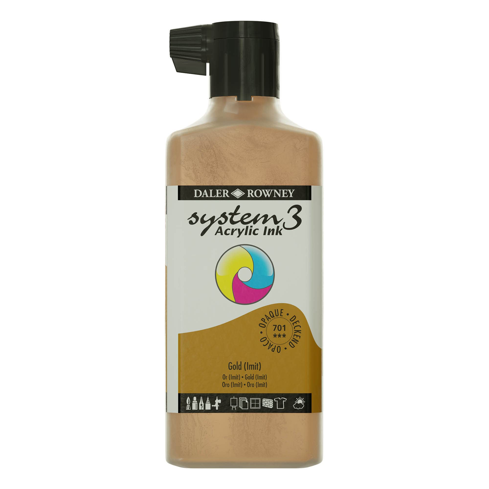 Daler-Rowney System3 Acrylic Ink, Plastic Bottle, Opaque, 6.09oz - 180 ml, Gold Imitation