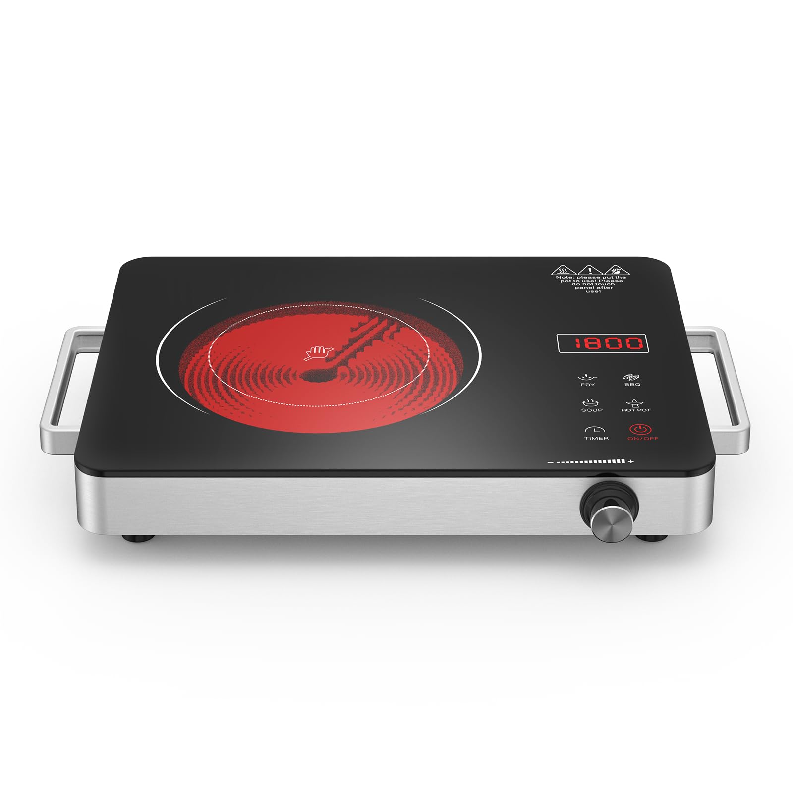 Portable Electric Cooktop 110V, 1800W Electric Stove Infrared Hot Plate with Knob Control, Nafewin Single Burner Countertop Burner with Handle, 4-Hours Timing Setting, Compatible for All Cookwares