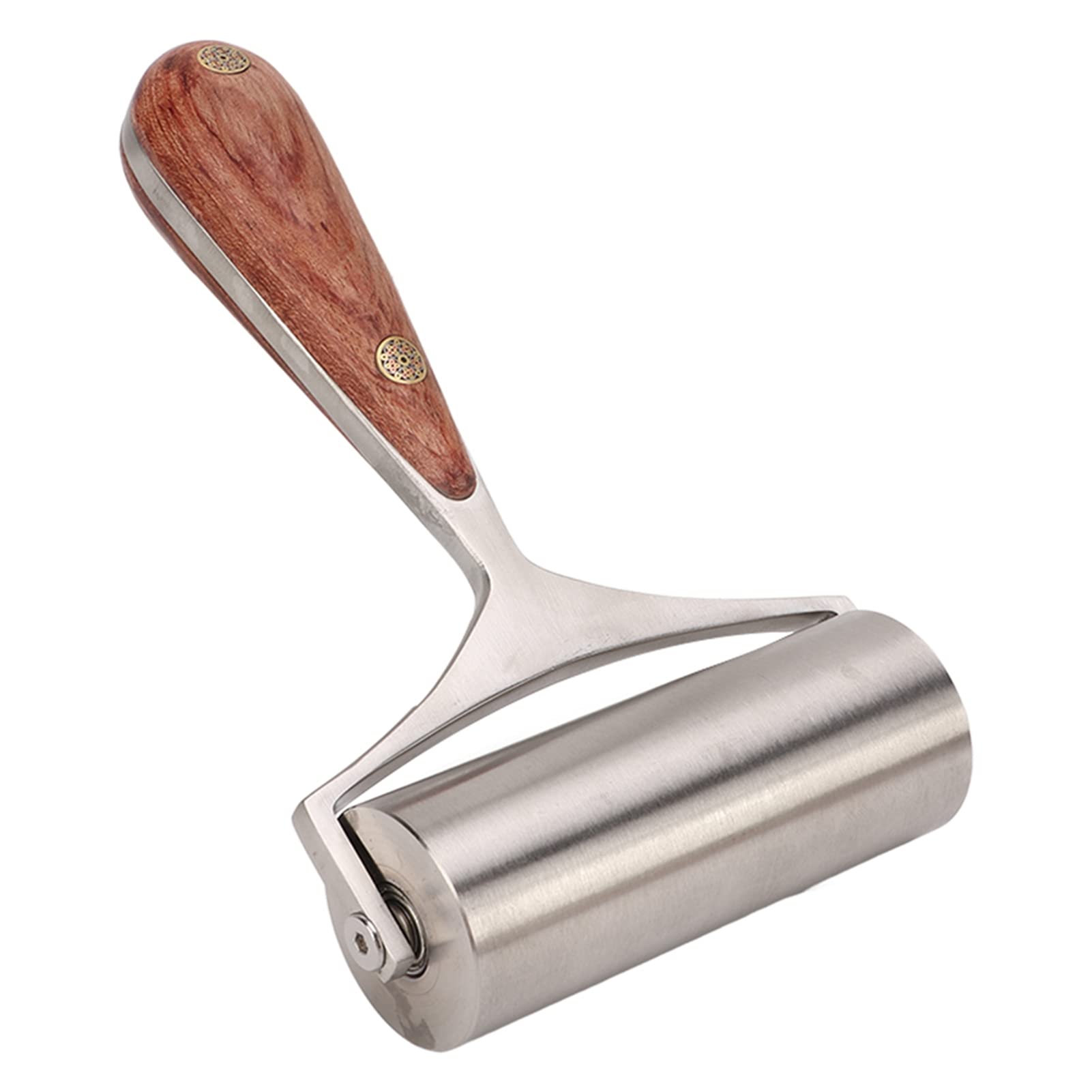 Rodillo de borde de prensa de cuero, rodillo de cuero de acero inoxidable de alta dureza con mango de madera, herramientas de cuero de bricolaje para alisar y unir artesanías de