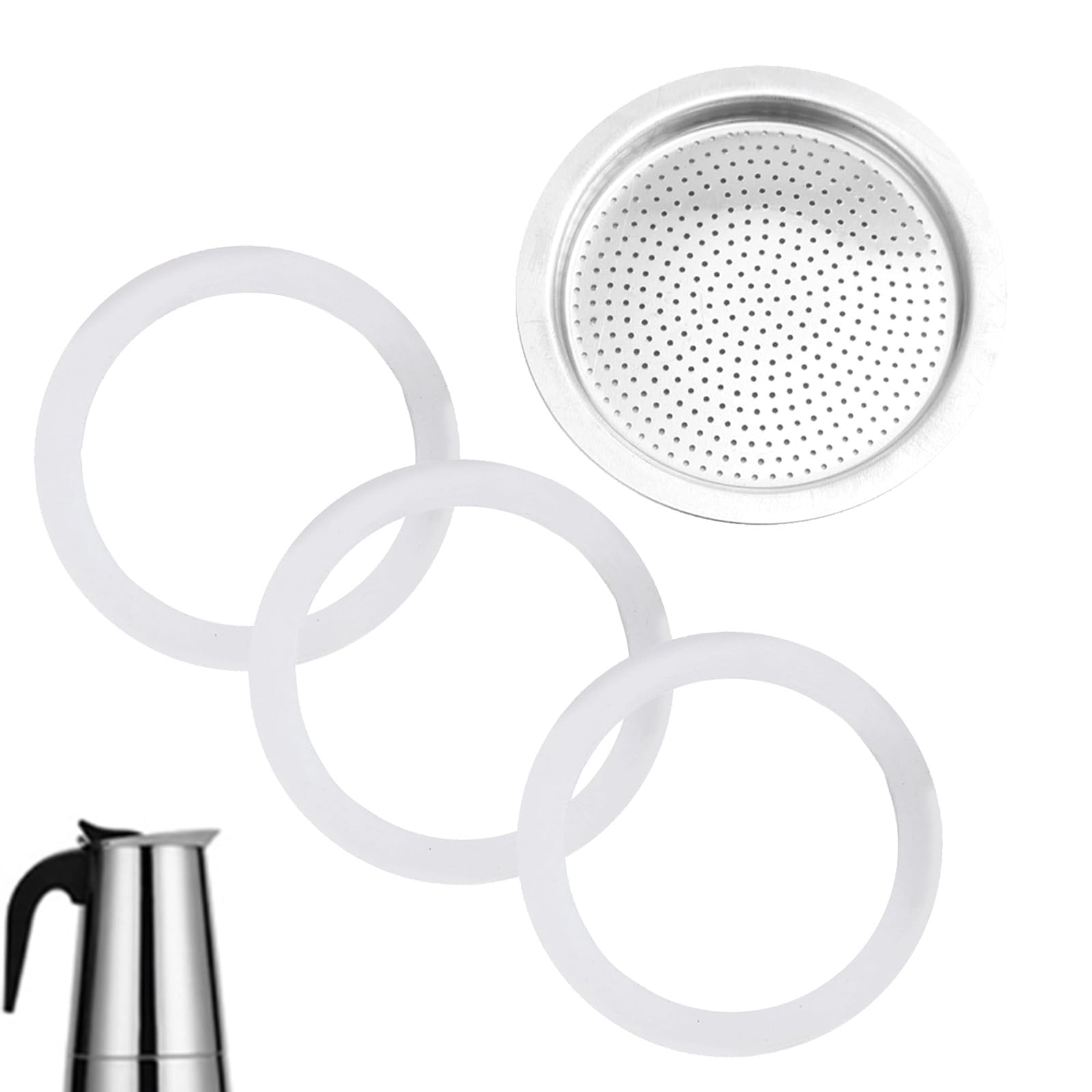 Kalttoy Multifunctional Espresso Pots Replacement Set Espresso Pots Replacement Silicone Rings Set with Filter and Gaskets Seals Aluminium Filter