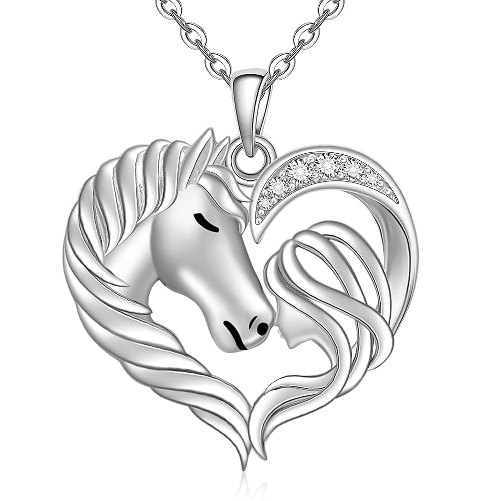 Fenthring Horse Necklace for Women Horses Heart Horse Necklaces Sterling Silver Pendant Mothers Day Christmas Lover Gifts