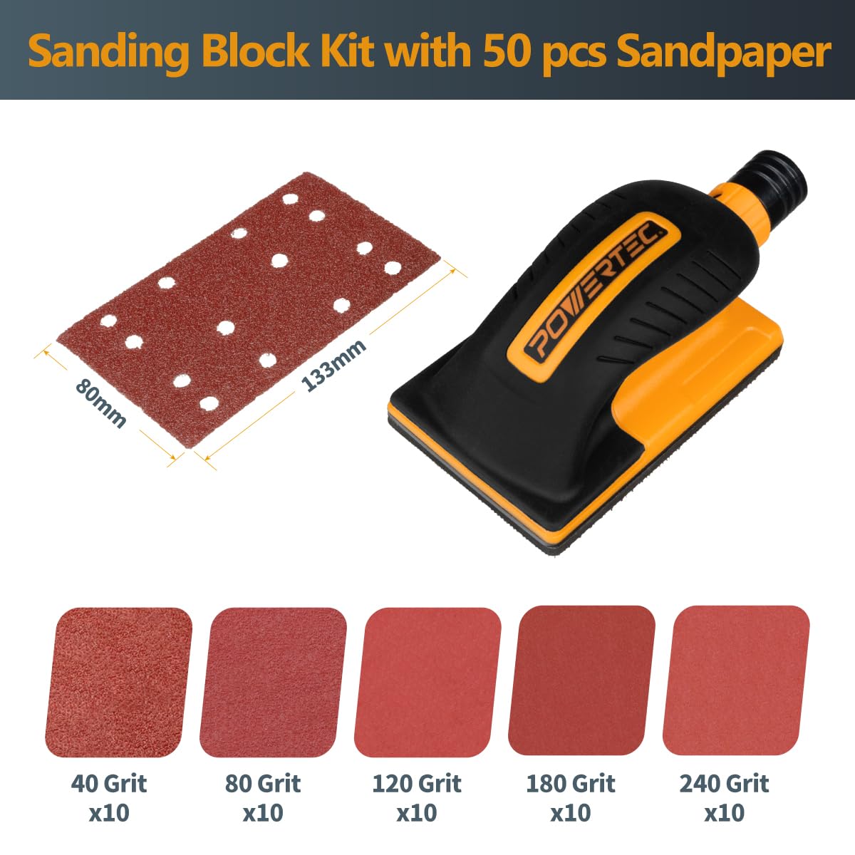 POWERTEC Vacuum Sanding Block - Dust-Free Sanding -5