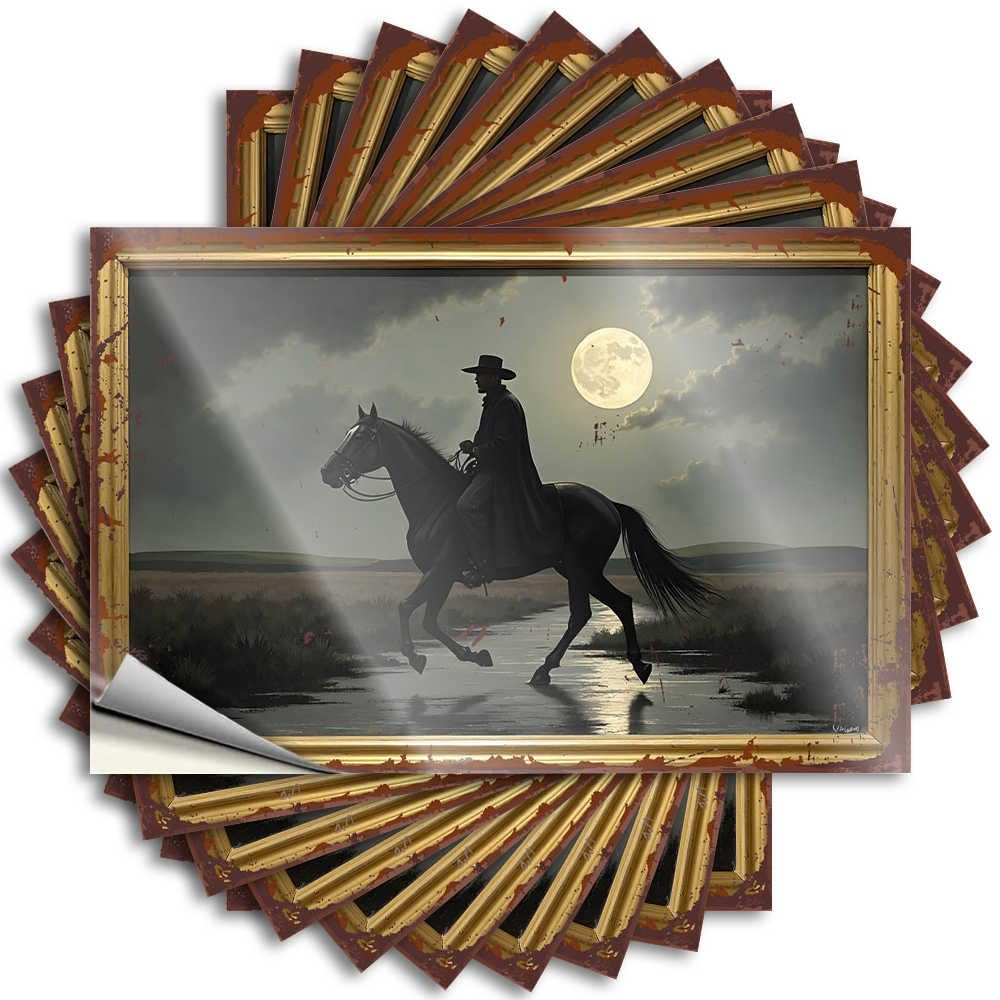 Lettering Sticker Bottle Coffee Rider in Moonlit Field: A Western Silhouette for Taupe - Core Easy Peel Removable(8X12CM)