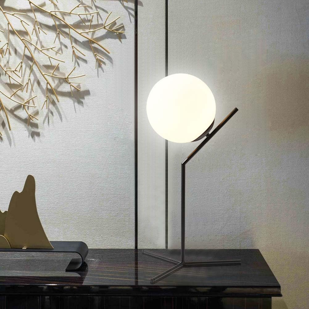 AoLa Lampada Da Tavolo A Sfera Con Spina Lampada Da Scrivania Con Paralume A Sfera in Vetro Design Moderno Lampada Da Comodino E27 Bianco Caldo 3000K Piccola Lampada Luce Notturna Decorativa,Nero