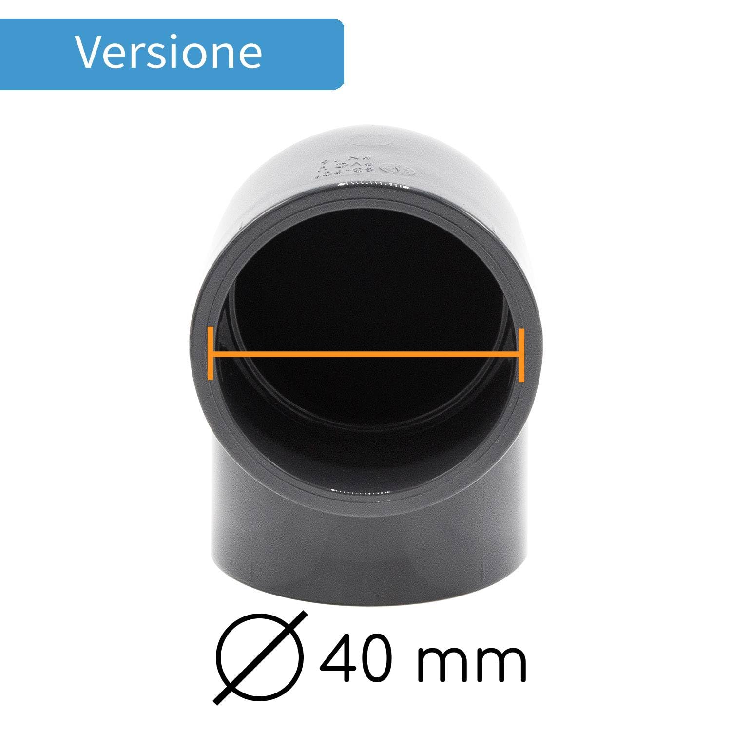 Raccordo a gomito PVC 90° I manicotto da incollaggio doppio PN16 I 40 mm 1 1/4" PVC-U grigio I per tubi pressione aspirazione piscina irrigazione I bm083