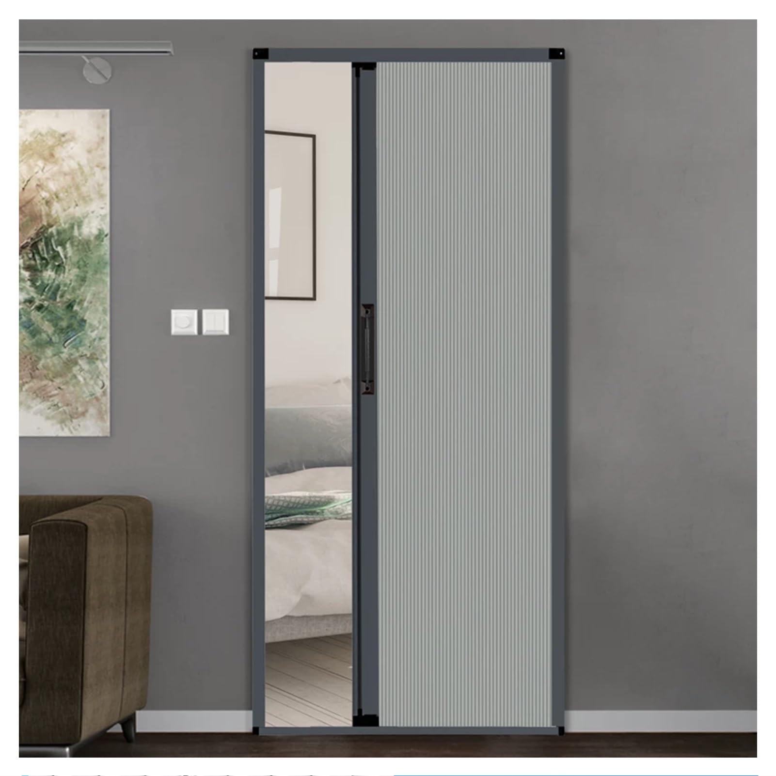 Hpfhsj Gray Honeycomb Folding Door Noise Reduce Accordion Doors，With Aluminum Frame And Cellular Fabric，For Bedroom