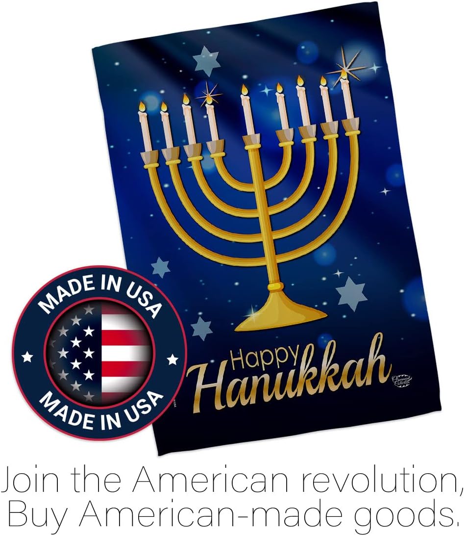 Happy Hanukkah Winter Candle Bonsai Menorah Jewish Chanukah David House Decoration Banner Small Yard Gift Double-Sided, Garden Flag 13"x 18.5", Thick Fabric