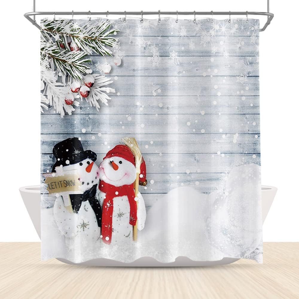 LFEEY Funny Christmas Snowman Shower Curtain Snowflakes Snow Winter
