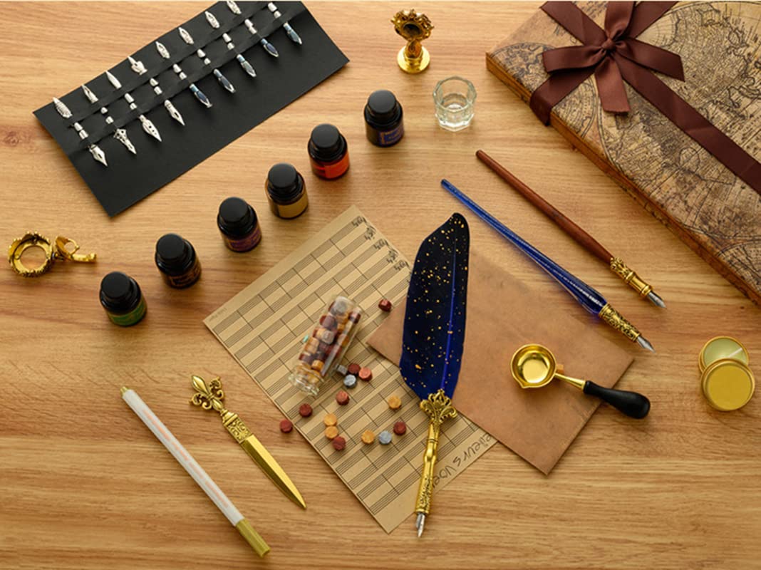XIAOYU Set di penne per calligrafia antiche e penne a penna per principianti, penna per calligrafia, in legno, per scrittura, disegno, firma, matrimonio, compleanno, verde