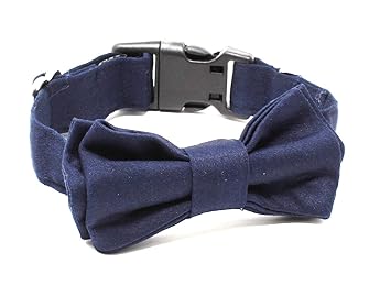 BCB Wear Dog and Cat Cotton Collar with Bow Tie - Solid Navy - Medium