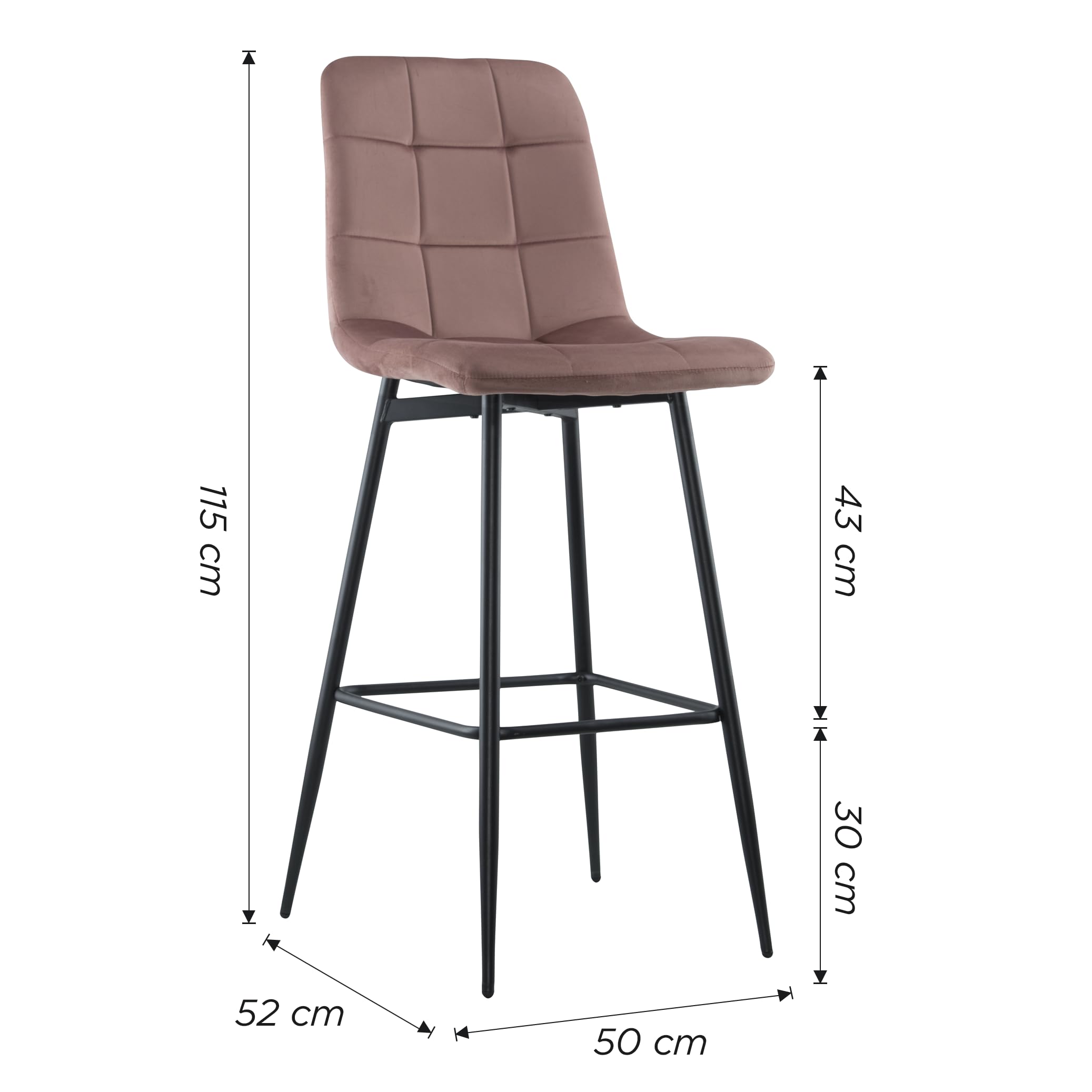 Mediawave Store - Set 4 Sgabelli Bar e Cucina in Velluto Morbido VELVETTE | Design Moderno con Schienale Alto e Robusta Struttura in Metallo Nero | Poggiapiedi Integrato (Rosa antico)