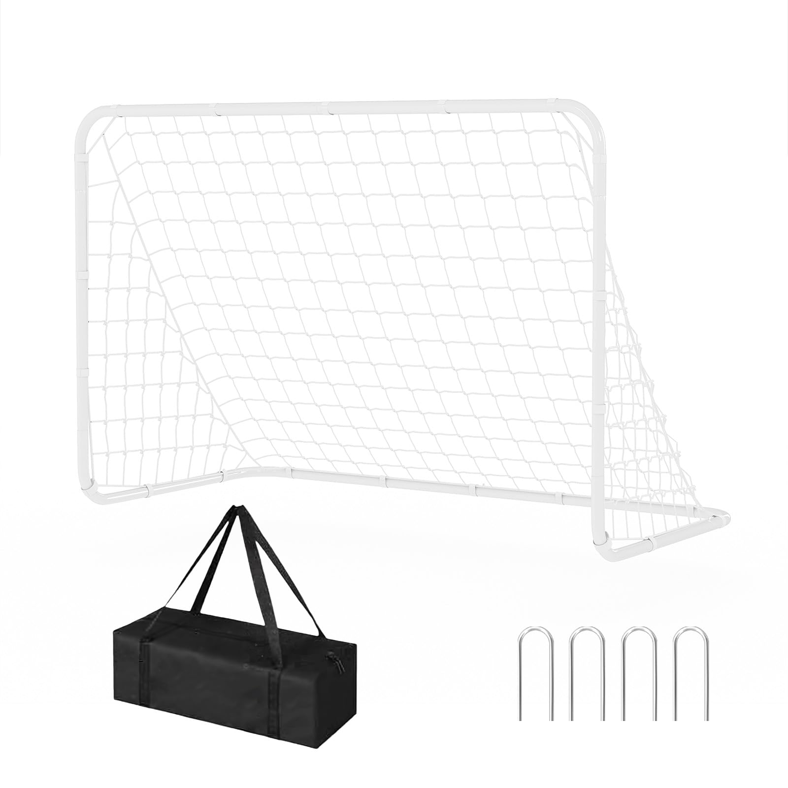 Portable 6x4 FT Soccer Goal for Backyard, All Weather Steel Frame Net, Ground Stakes for Stability, Fast Assembly Training, Competition Net-image-30