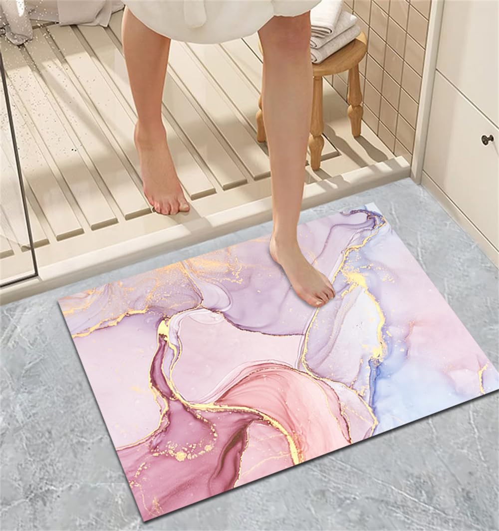 Tapis de bain diatomite doux absorbant antidérapant 80x120cm marbre aquarelle