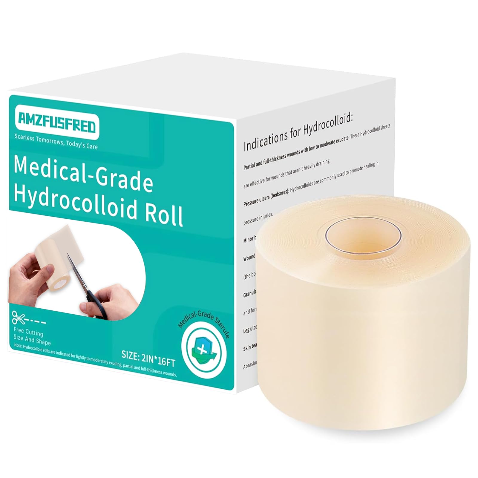 New Version Hydrocolloid Roll,2in*16ft Hydrocolloid Bandages for Wound Care,Medical-Grade Hydrocolloid Patch Bandages with Self-Adhesive, Flexible &
