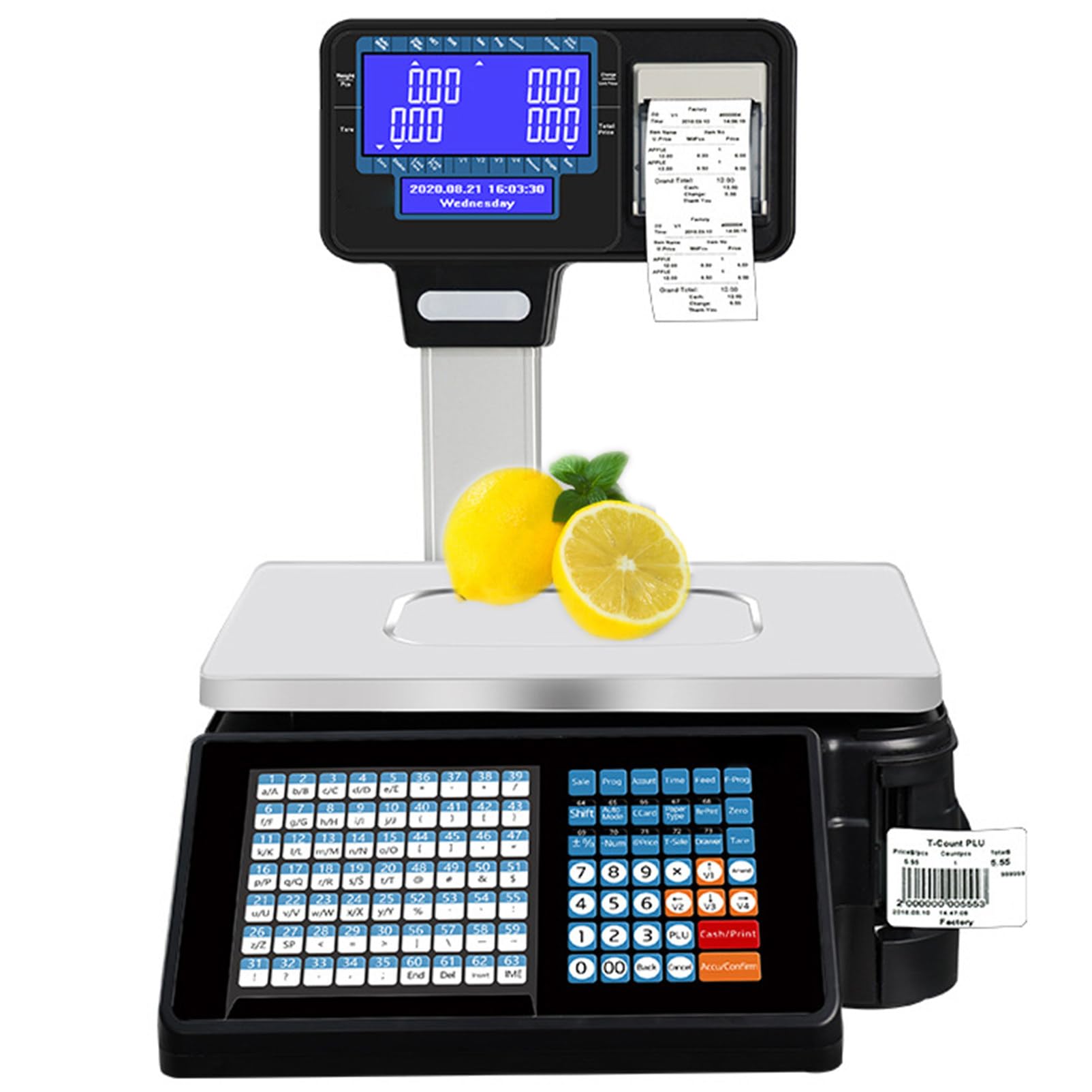 Digitale Kommerzielle Preiswaage, Elektronische Registrierkassenwaage für Obst im Supermarkt mit Etikettendrucker, 66 LB, Digitale Waage, Preisberechnung, Feinkost,Machine