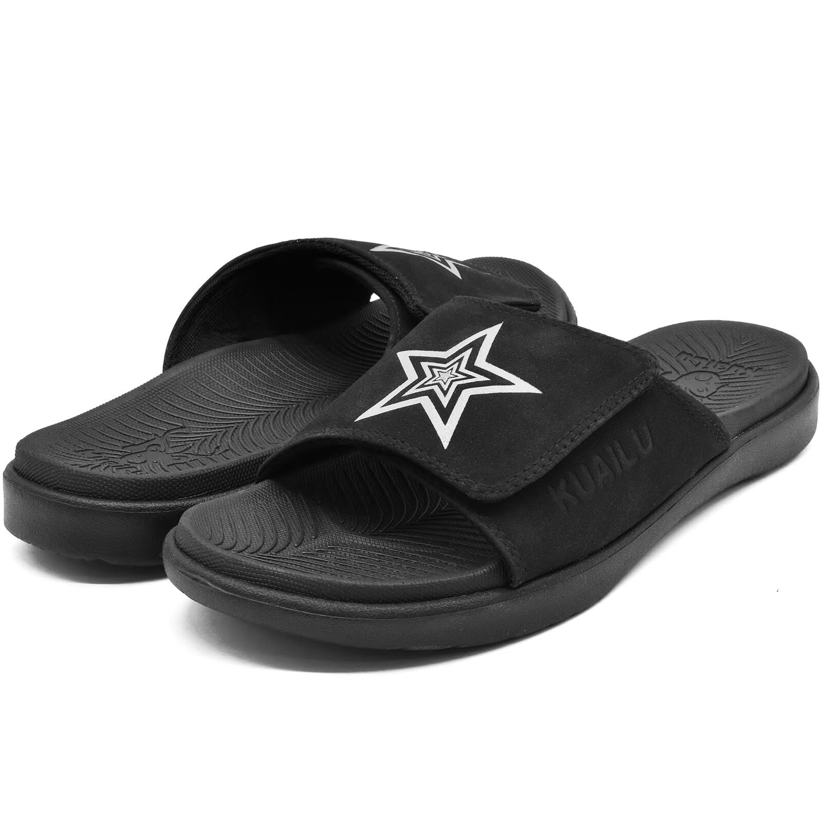 KuaiLu Claquette hommes sandales de sport pour hommes pantoufles Reglables en cuir soutien de la voûte plantaire sandales à bout ouvert chaussures de plage et piscine d'été