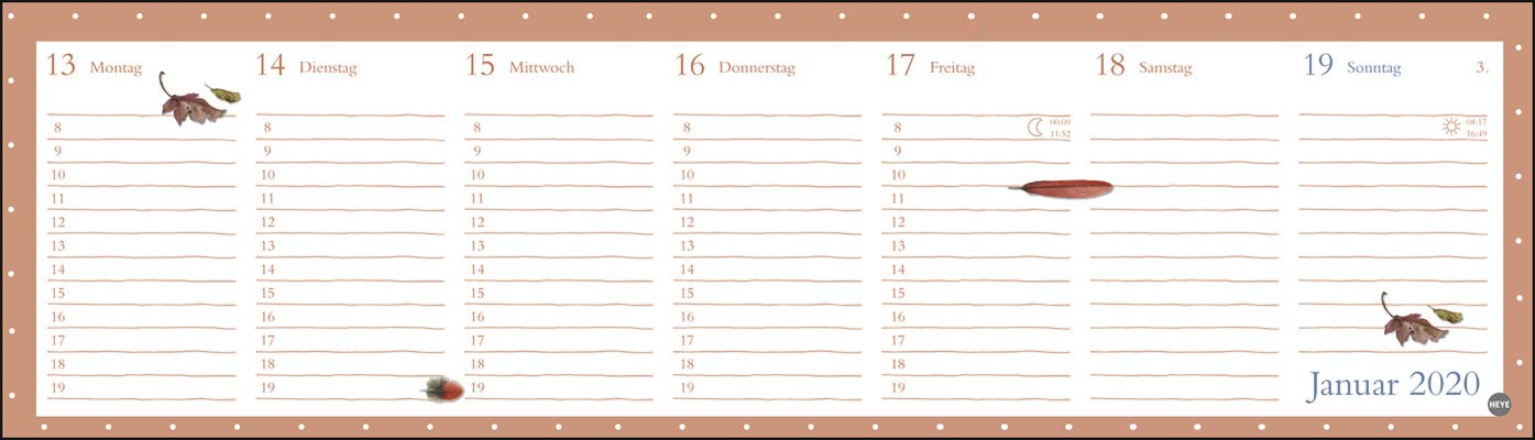 Bastin Wochenquerplaner. Tischkalender 2020. Wochenkalendarium. Spiralbindung. Format 32,5 x 9,3 cm