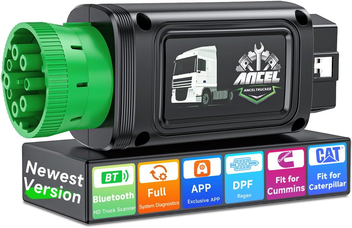 ANCEL HD100 Bluetooth Heavy Duty Truck Scanner, DPF Regens for Cummins Caterpillar, Full System Diesel Diagnostic Scan Tool for Freightliner Detroit Paccar International Semi Trucks, for iOS&Android