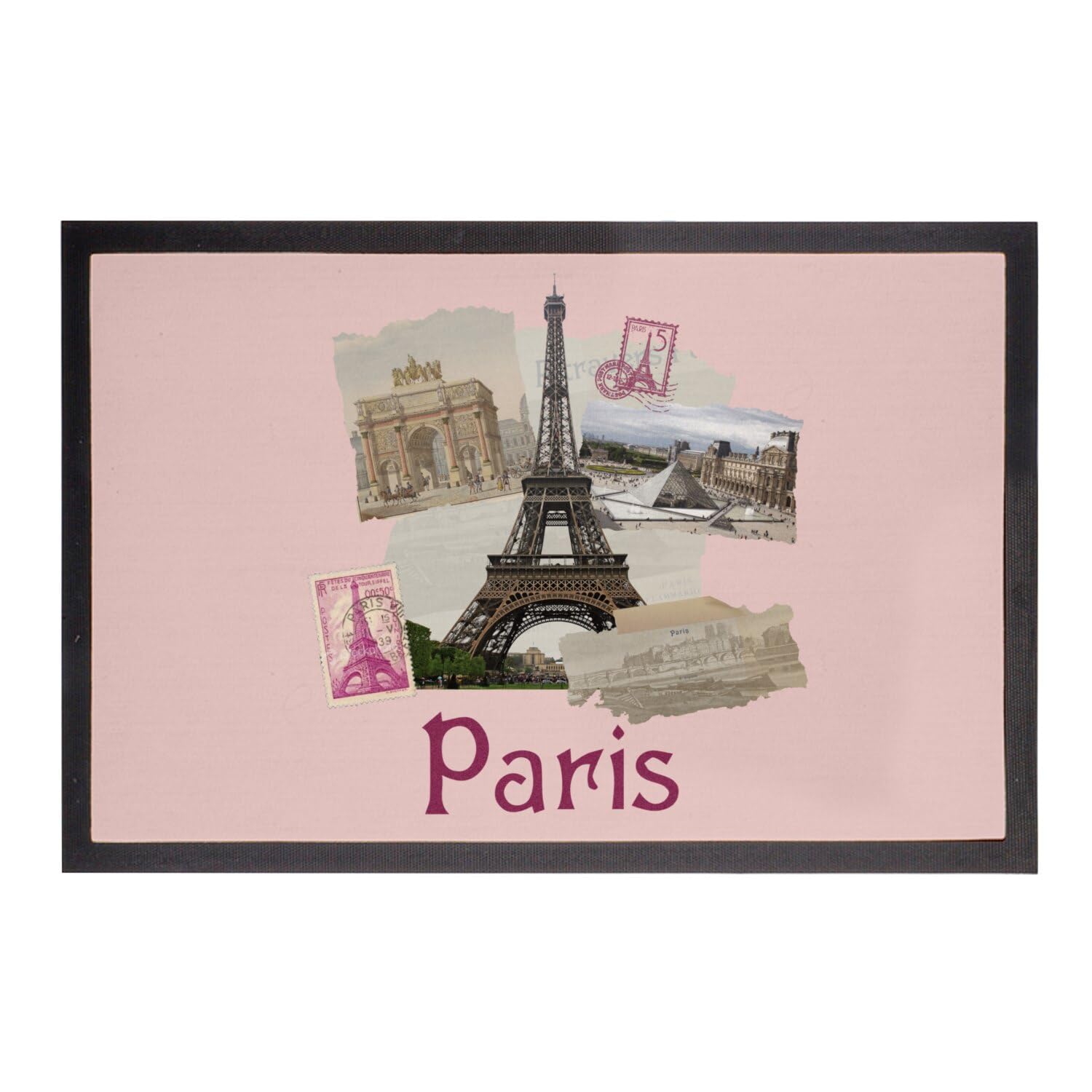 Paillasson Rose Paris d'Entrée Original 75x50cm - Tapis Extérieur Abrité Tour Eiffel Louvre France