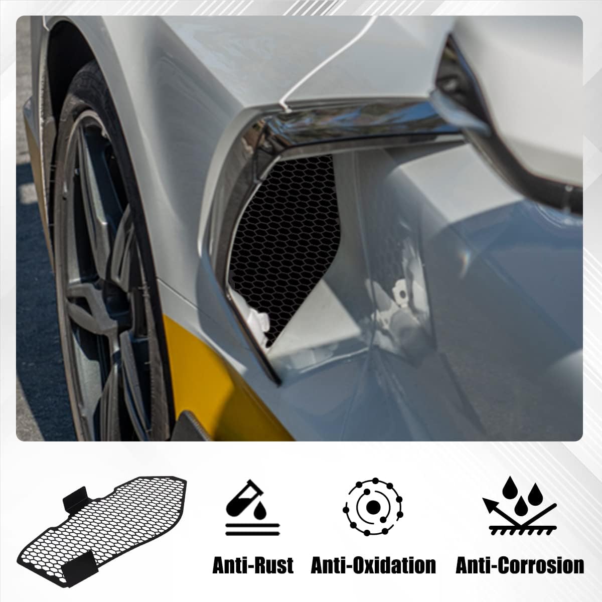 2PCS Side Intake Grille Guard Set, Driver and Right Passenger Side Front Bumper Grille Grill Cover, Side Pair Radiator Air Intake Vent for Corvette C8 Stingray 2020-2024 (Black)