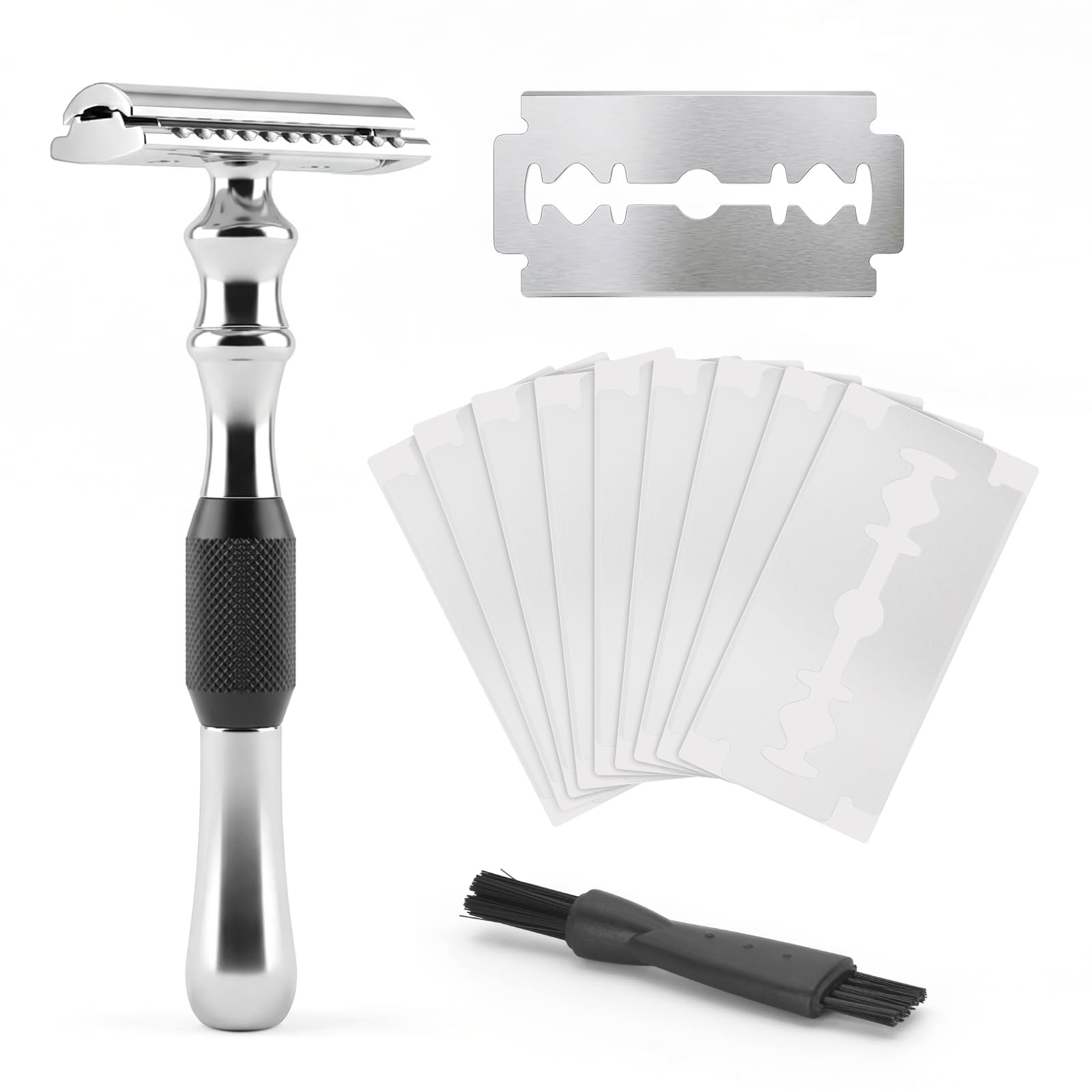 Set di pennelli da barba da uomo, set di pennelli da barba 5 in 1, con spazzola da barba in setole di tasso, rasoio di sicurezza da uomo, ciotola da barba in acciaio