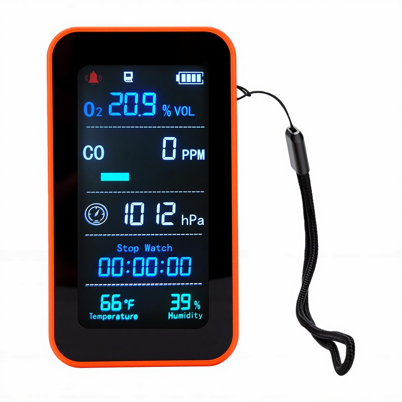 Tosuny Detector Portátil de Calidad del Aire, Monitor de Oxígeno, Medidor de Humedad, Temperatura y Presión del Aire con Linterna, Cronómetro, Mini Sensor para Viajes, Camping, Habitación de Hotel