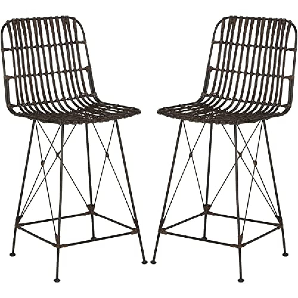 Tabouret de bar rotin marron noir Safavieh EWK6509A-SET2 53x45cm