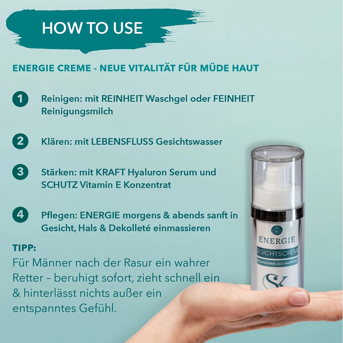SK Naturkosmetik ENERGIE Gesichtscreme – Tagescreme mit Q10, Vitamin A, Vitamin E, Aloe Vera & Phospholipiden | Feuchtigkeit, Anti-Aging & Schutz | Naturkosmetik für Frauen & Männer | Made in Germany
