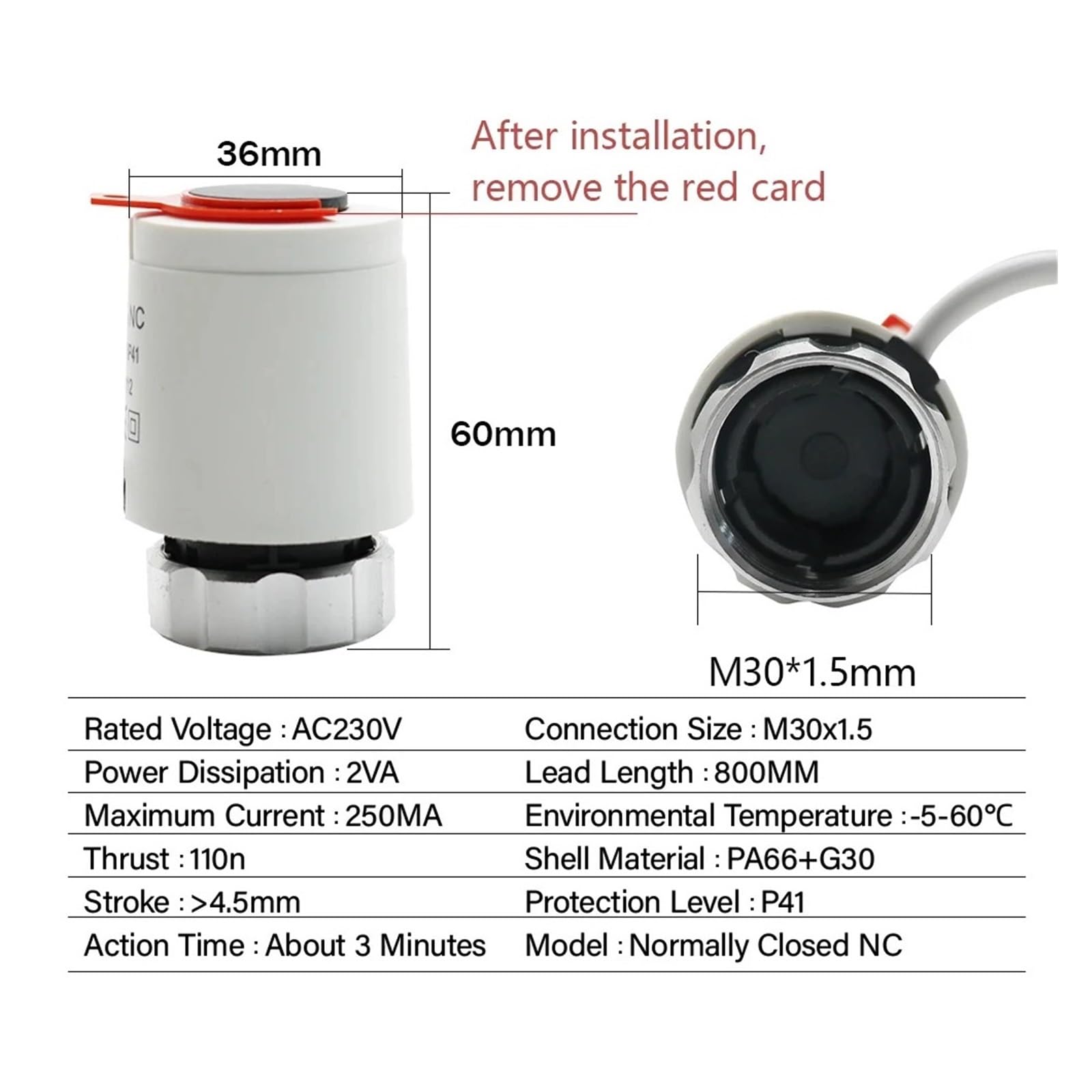1/5/10 Sztuk 230V Normalnie Zamknięty NC M30 * 1.5mm Elektryczny Siłownik Termiczny Do Ogrzewania Podłogowego TRV Termostatyczny Zawór Grzejnikowy OszczęDność Wody(10pcs)