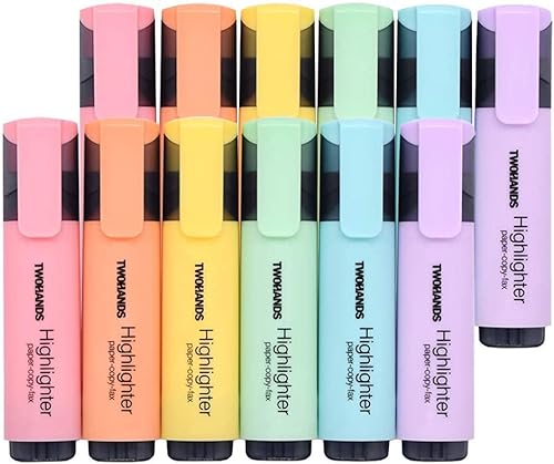 TWOHANDS - Marcador, resaltador con punta de cincel, 6 colores pastel surtidos, para adultos y niños, con cartucho de tinta grande para uso duradero