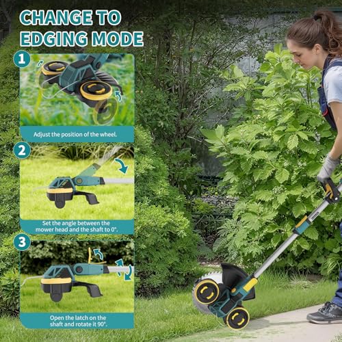Tagliaerba A Batteria 21V, Compatibile Con Batterie Makita, Decespugliatore Con Spazzola Per Erbacce, 2 Batterie Da 4.0Ah Incluse, Motore Senza Spazzole Da 900W Per Prato, Giardino, Cortile (Blu) - 7