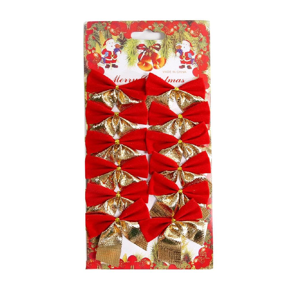 12 lazos para árbol de Navidad, adornos de lazo de 1.97 pulgadas, oro brillante para Navidad (árbol dorado, coronas, chimenea para interiores