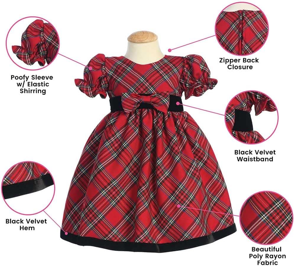Made in USA Toddler Christmas Dresses for Girls, Red Plaid Dress for Baby Girl, Holiday Outfit, Vestidos Niñas