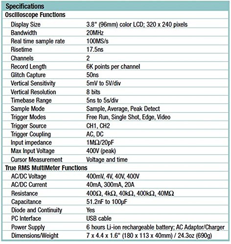 Image of Extech MS420 Digital 20MHz 2-Channel Oscilloscope | 20MHz dual-channel scope + True RMS DMM, voltage /current /resistance /capacitance /frequency, backlit LCD, USB