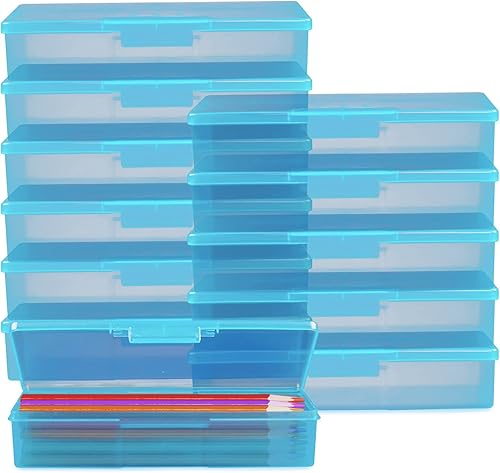 Caja de lápices transparente, paquete de 12 cajas de lápices de gran capacidad, caja organizadora de almacenamiento de suministros de oficina, caja
