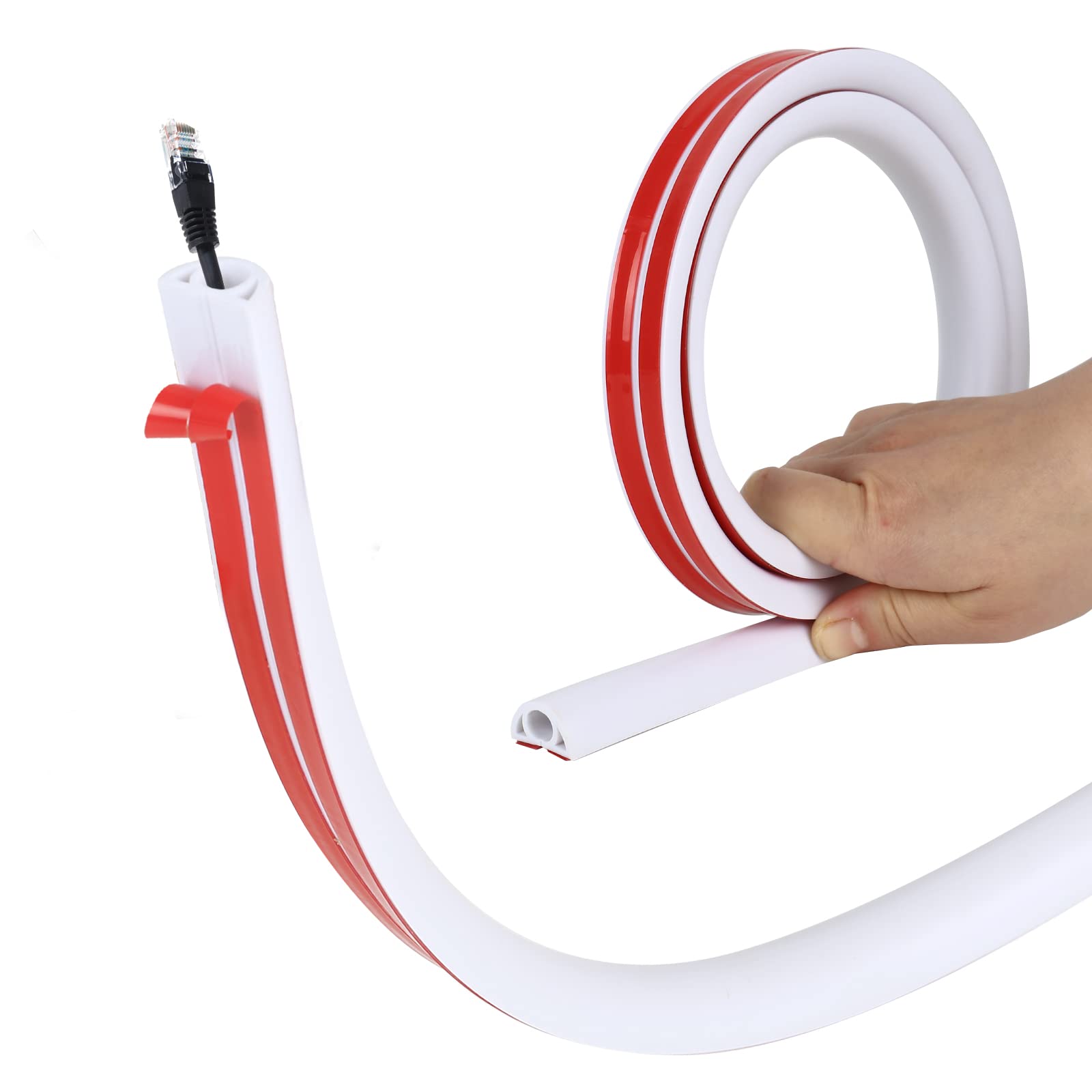 Btstil Floor Cable Cover Protector, Flexible Wire Cover, Self-Adhesive Small Cable Duct | Protect Cables & Prevent Trip Hazards | Ideal for Office, Home, Workshop, Warehouse, Garage (White, D20, 2m)