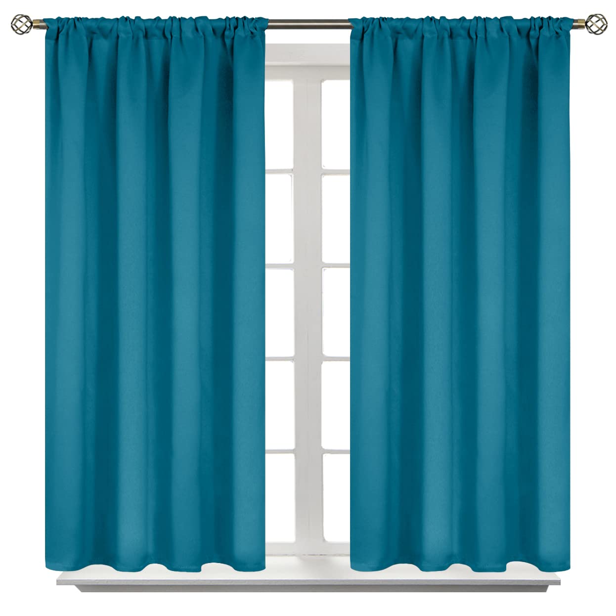 BGment Peacockblue Blackout Curtains 45 Inches Long for Bedroom Kitchen Window - Short Thermal Insulated Drapes Room Darkening with Rod Pocket for Cafe Bathroom, 42 x 45 Inch, 2 Panels โ image 1