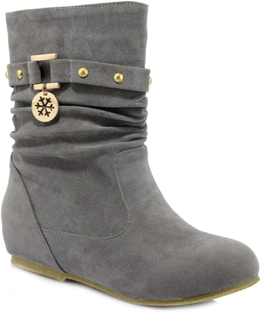 VOKLIN Women's Casual Round Toe Slouch Ankle Boots Suede Metallic Pull On Low Wedge Hidden Heel Short Booties