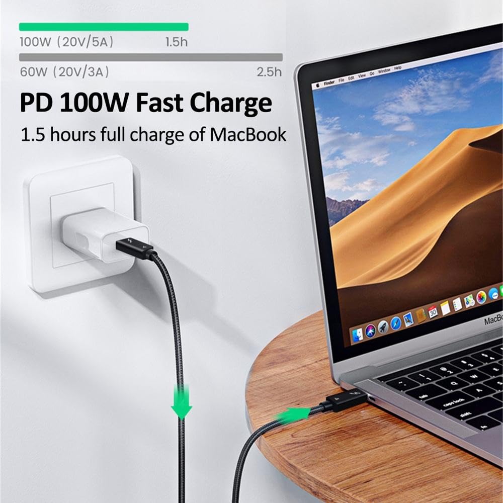 Sophon Câble Thunderbolt 4 & USB4 Type-C, Ligne Coaxiale 16 Cœurs/8 Brins, 8K@60Hz, Double 4K@60Hz, VRR 4K@144Hz, Transfert 40Gbps, Charge Rapide 5A/20V, Nylon Tressé Durable (0,5M)