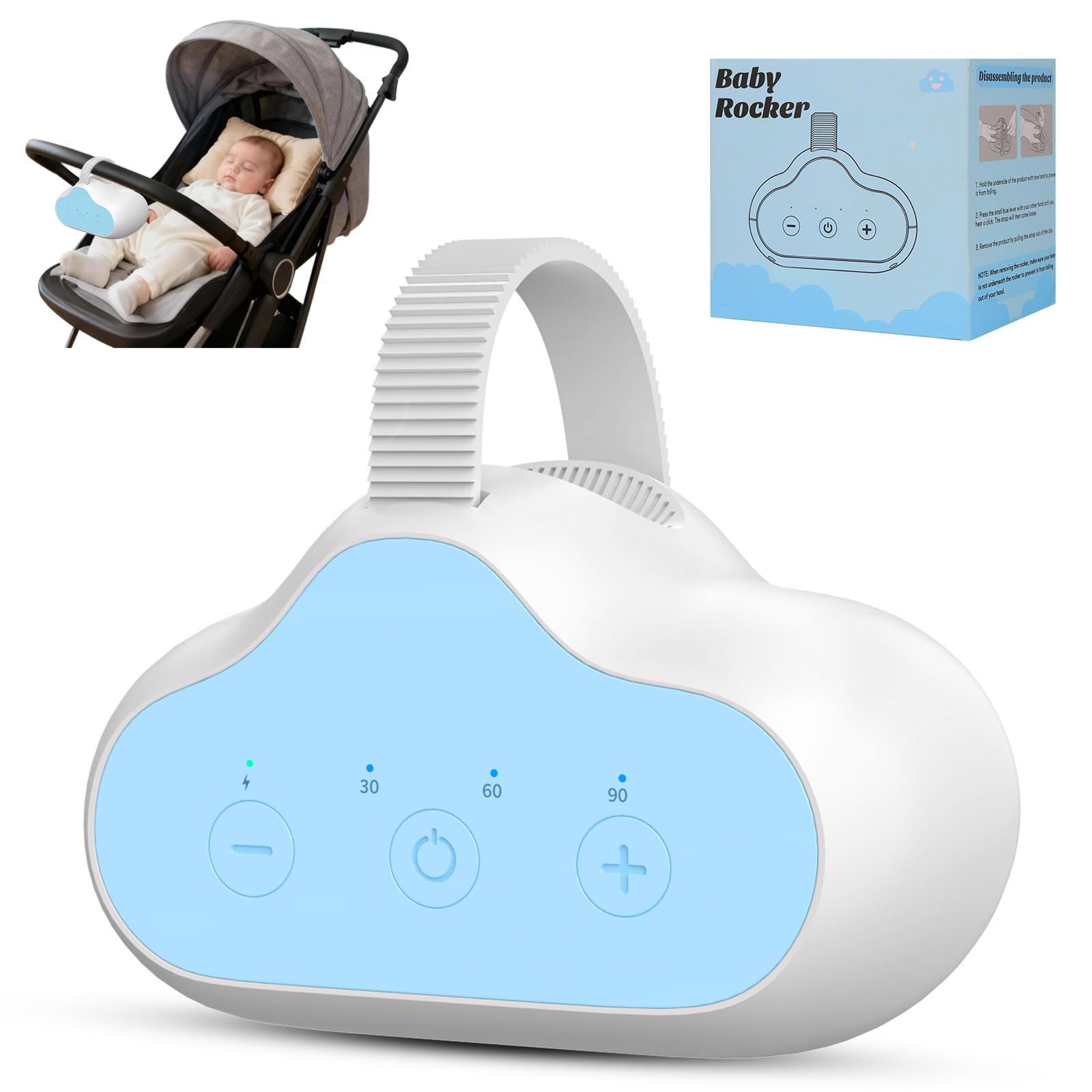 Kinderwagenschaukler, Einschlafhilfe Kinderwagen Schaukler, Ultraleise Schlafhilfe für Baby mit 30/60/90 Min Timer, 3 Einstellbare Schaukelintensitäten Kinderwagen Rüttler für Kinderwagen & Buggy