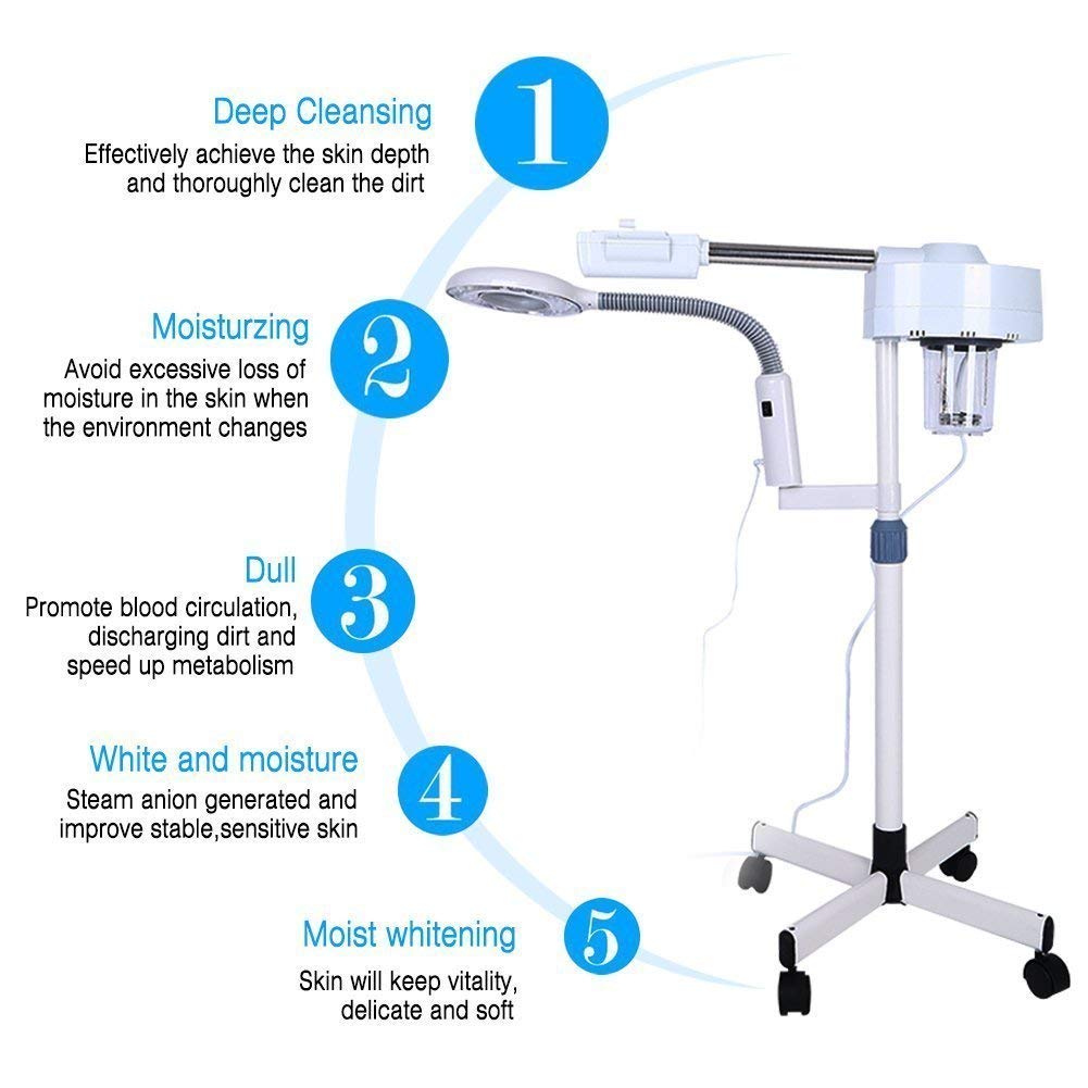 Gesichtsdampfer Face Steamer Gesichtssauna 2 in 1 LED 5X Vergrößerungs Gesicht Dampfgerät Luftbefeuchter mit Lampe Spa Reinigung Dampf